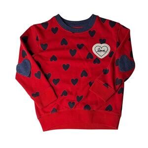 Cat & Jack Red Hearts Sweatshirt 3T Terry Cotton Valentine’s Day Elbow Patches